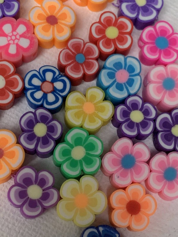 Multicolor bloem polymeer kralen per 5 stuks