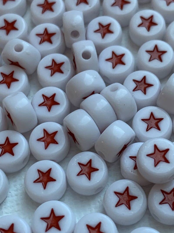 Rode ster kralen per 5 stuks