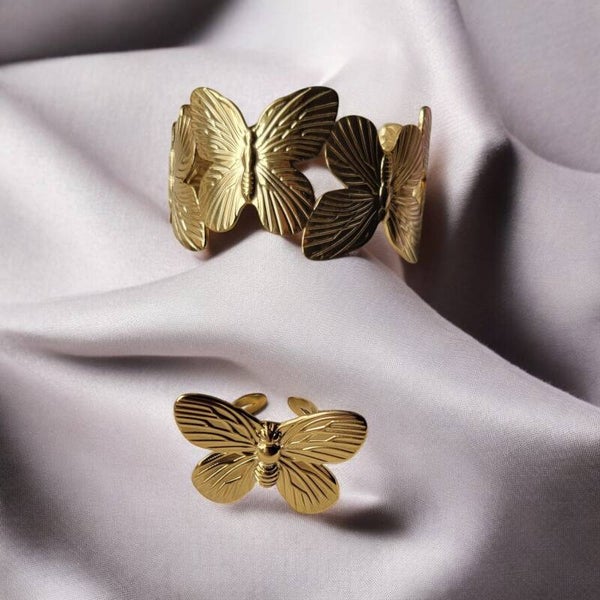 Ensemble bracelet et bague papillon