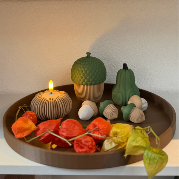 Herfst Decoratieset 32cm – Eikels & Kalebas | 3D-geprinte Woondecoratie