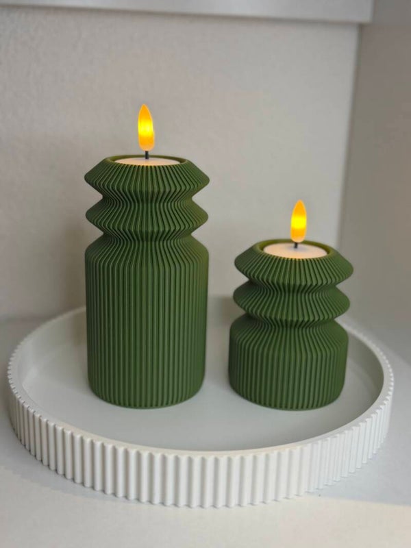 Ribbed Wave LED Kaarsenhouders  | Set van 2