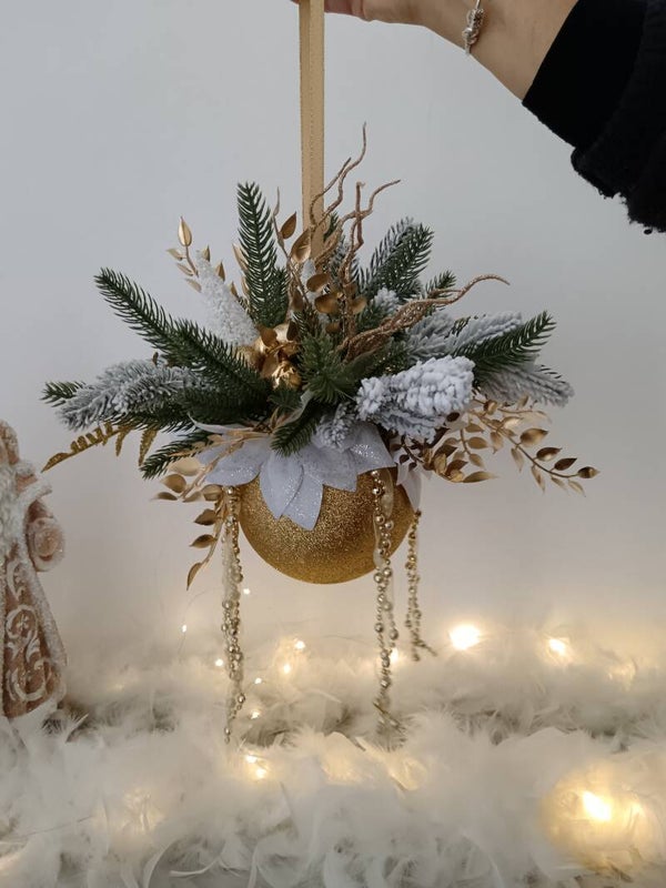 Suspension boule de Noël "blanc et or"