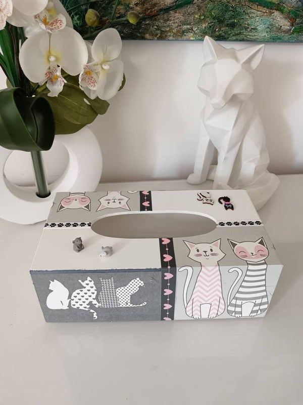 Boîte à mouchoirs "chats blanc et gris"
