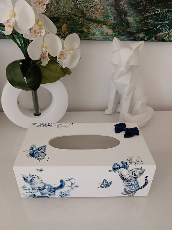 Boîte à mouchoirs "chats bleus"
