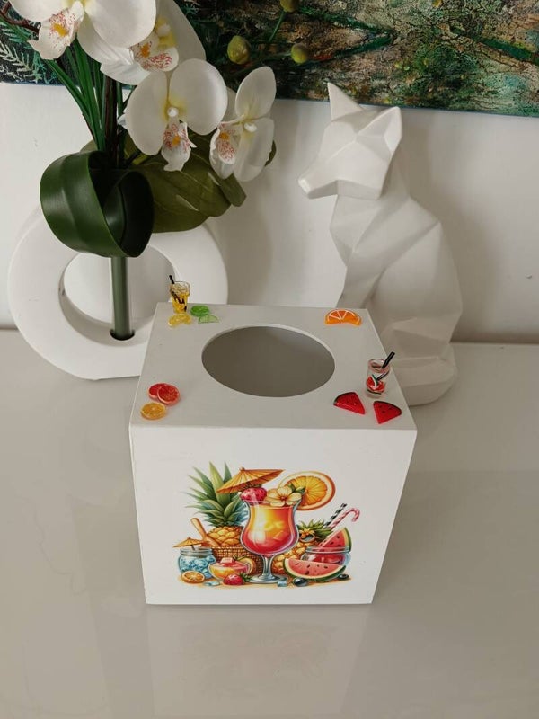 Boîte à mouchoirs carrée "cocktails fruités"