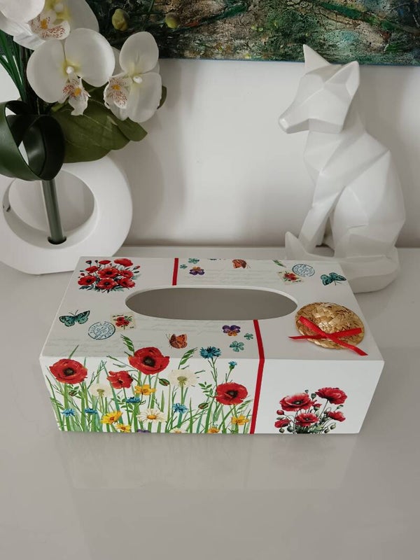 Boîte à mouchoirs "prairie et coquelicots"