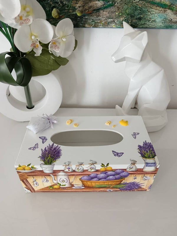 Boîte à mouchoirs "lavandes et citrons"