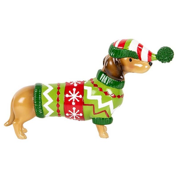 Teckel avec pull de Noël