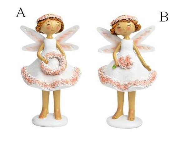 Fée robe blanche et fleurs roses