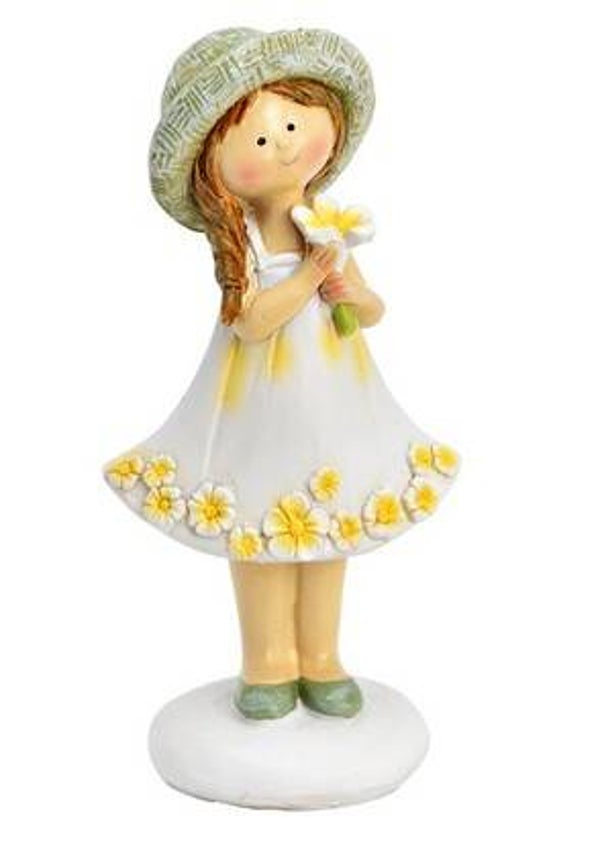 Fille champêtre aux fleurs jaunes
