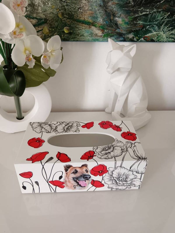Chien et coquelicots