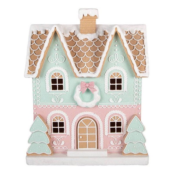 Maison pain d'épices rose et vert d'eau