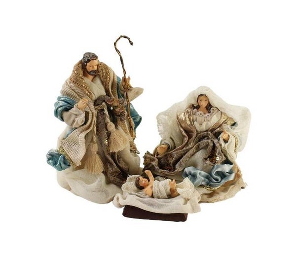 Nativité en tissu beige et bleue