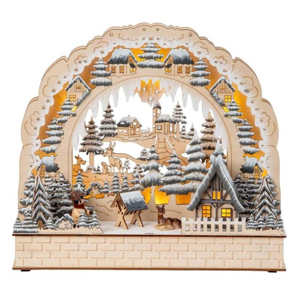 Paysage village et forêt en bois et lumineux