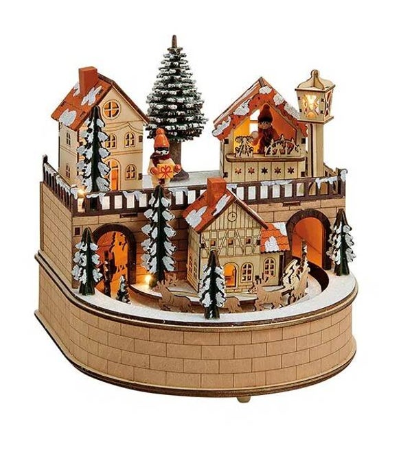 Boîte à musique en bois "village de Noël"