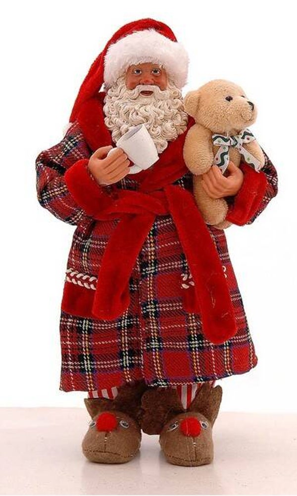 Père-Noël en robe de chambre à carreaux