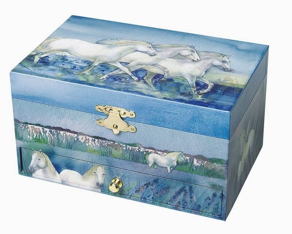Coffret à bijoux musical et phosphorescent "Chevaux Camargue"