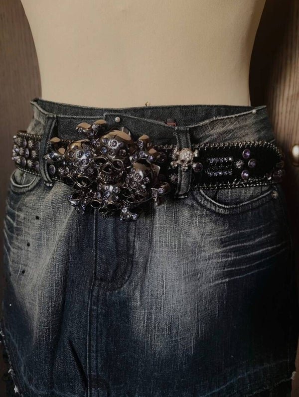 Purple & Silver Rhinestone Belt with Skull Buckle