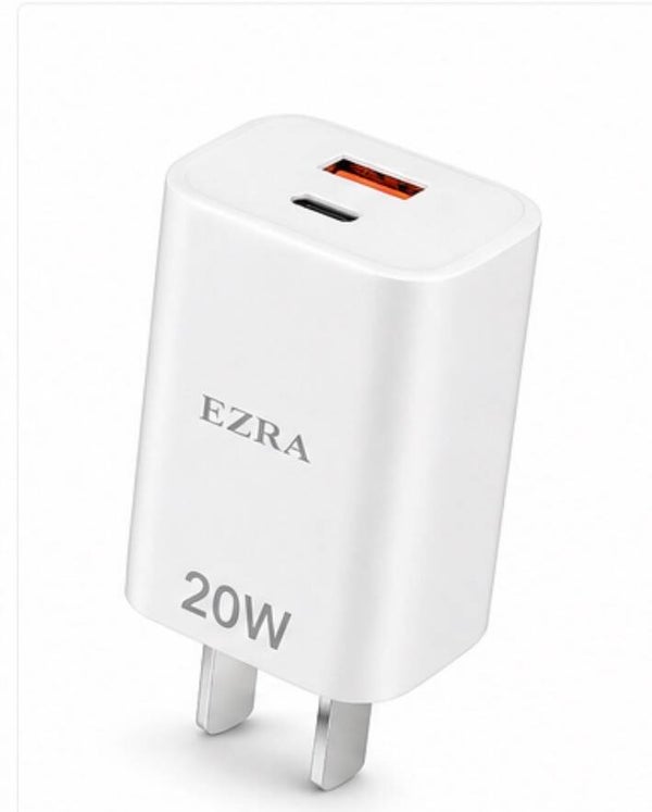 EZRA 20W Dual Port Fast Wall Charger (USB-C + USB-A) – Super Fast Charging, Smart Protection, AU Plug