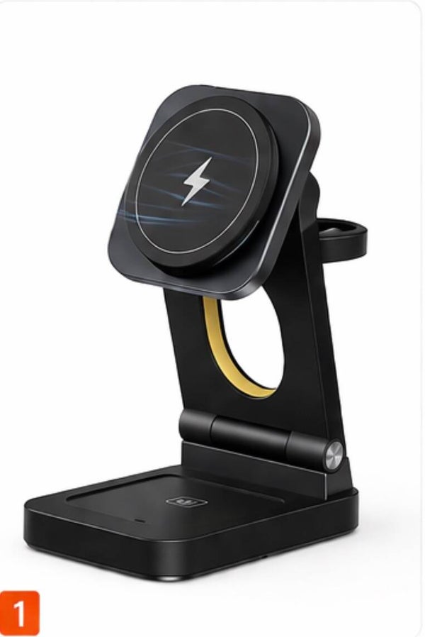 EZRA 4-in-1 Magnetic Wireless Charger Stand (15W Fast Charge, Foldable Design)