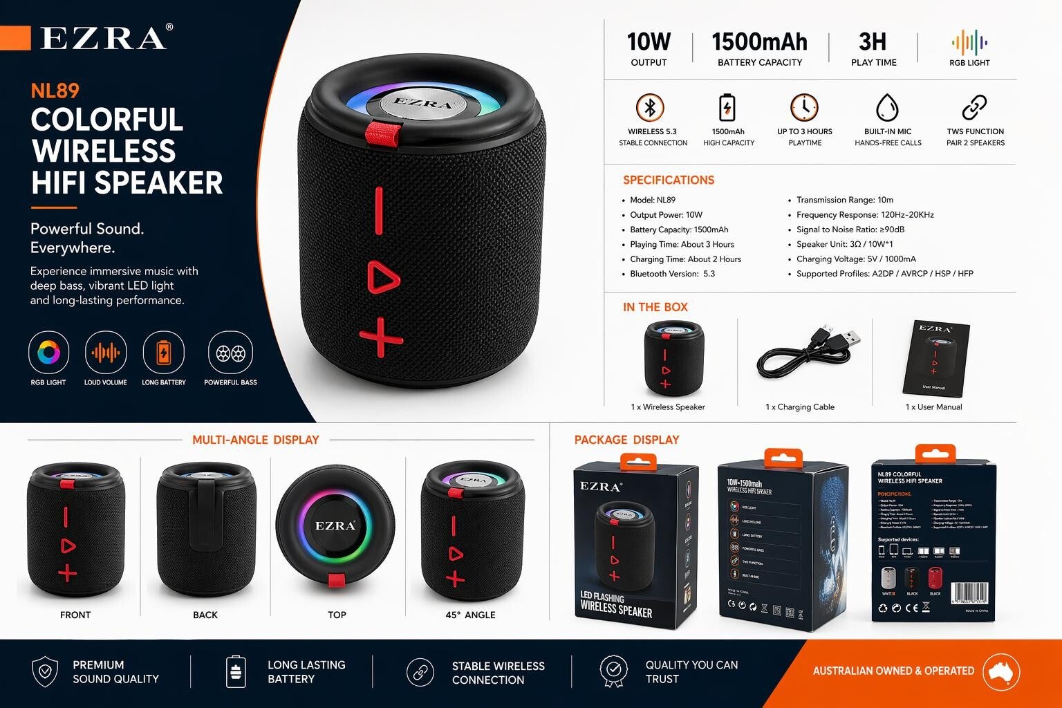 EZRA NL89 Colorful Wireless HiFi Speaker