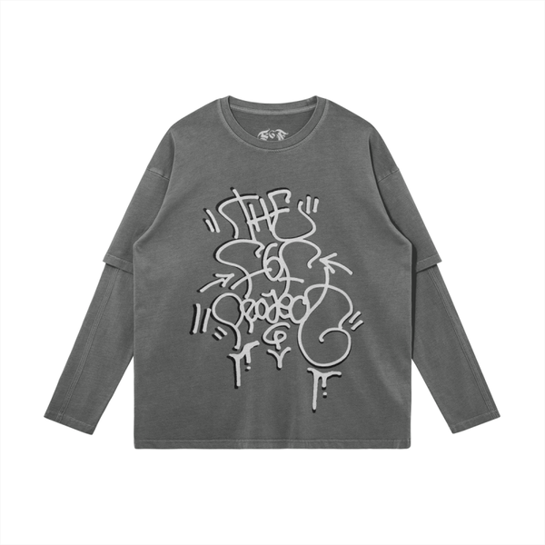 BIG TAG LOGO FAUX-LAYERED FADED LONGSLEEVE
