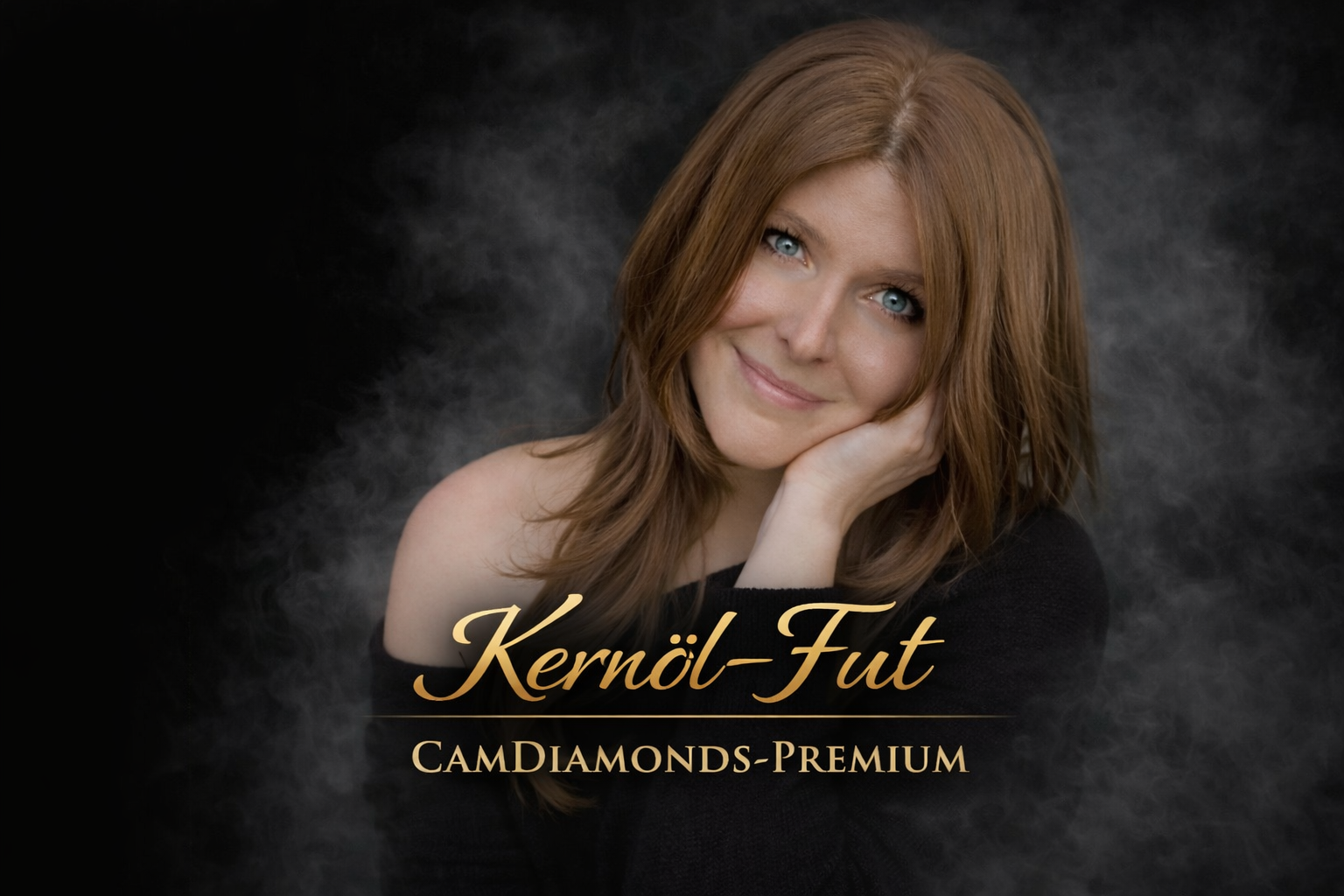 Kernöl Fut Premium Model CamDiamonds – langhaariges Model im eleganten Portrait mit schwarzem Rauch Hintergrund