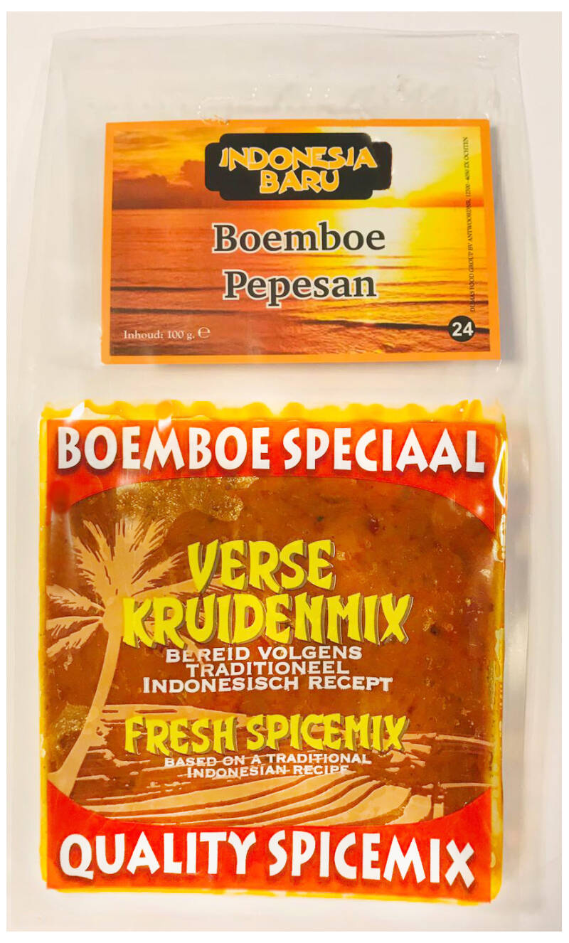 Indonesia Baru boemboe speciaal verse kruidenmix/kruidenpasta (Ikan) Pepesan 100 gram. Kant en klare kruidenpasta met recept. De echte smaak uit de gordel van smaragd. Bereid volgens traditioneel Indonesisch recept. Fresh Quality spicemix. Based on a t