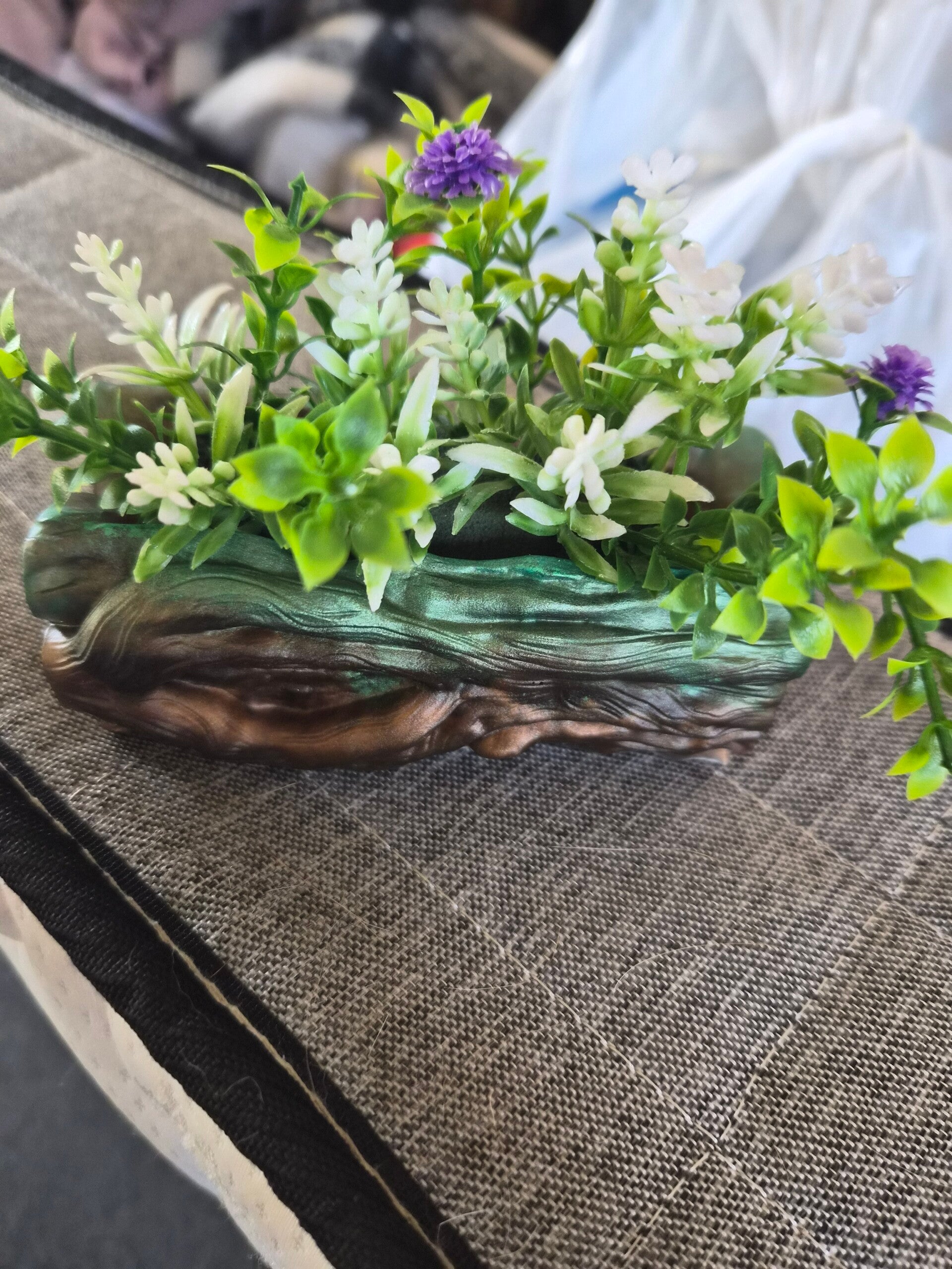Log with flowers