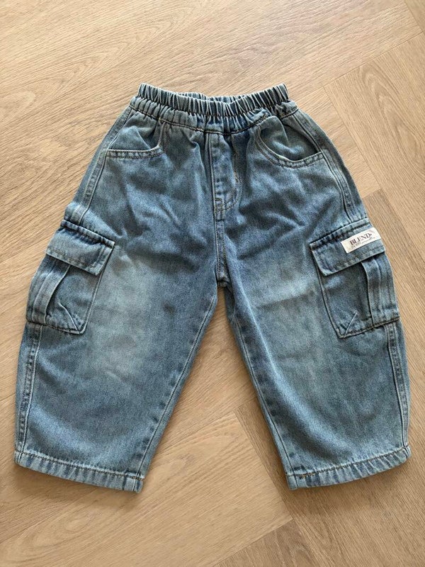 Denim cargo balloon pants