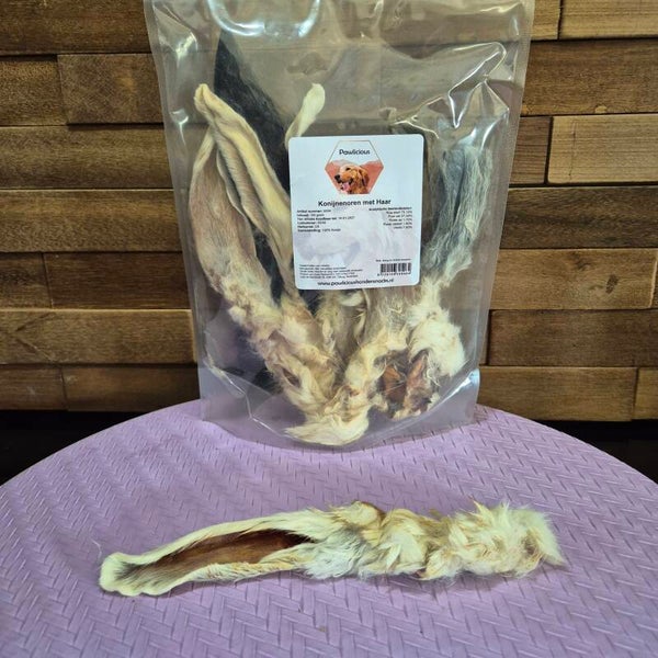 Konijnenoren met haar - 100gr.