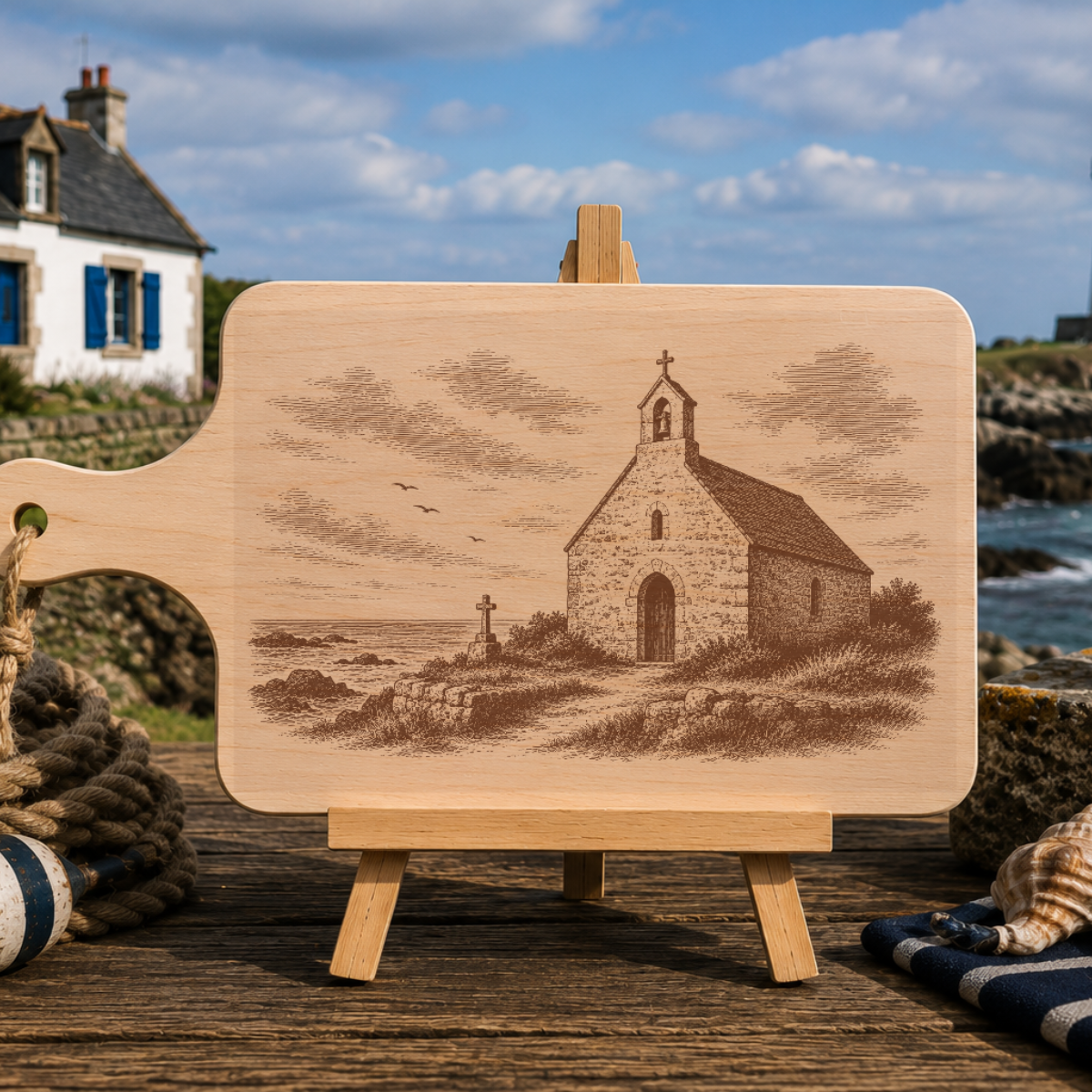 Planche à découper en bois d'aulne - Chapelle bretonne