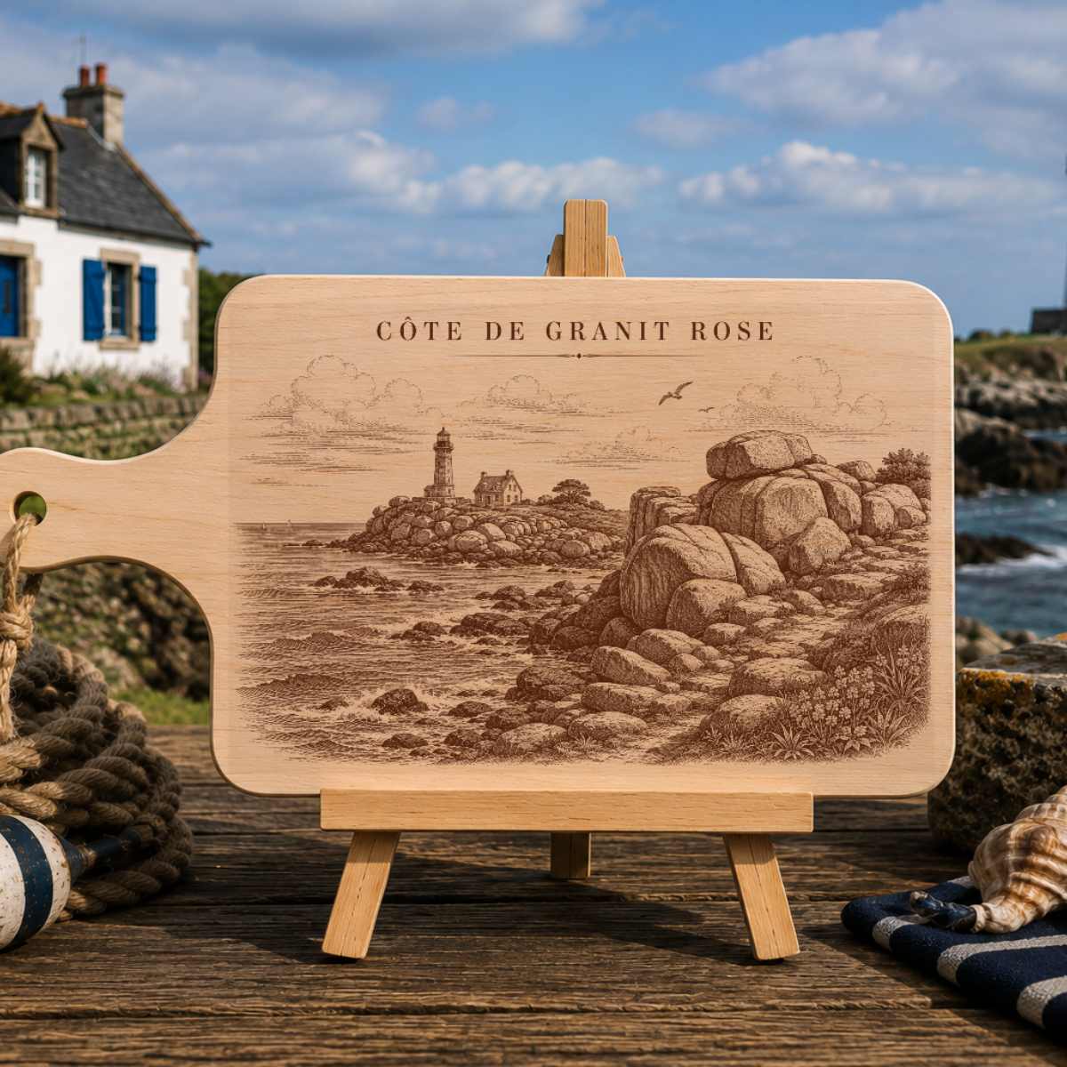 Planche à découper en bois d'aulne - La côte de Granit rose