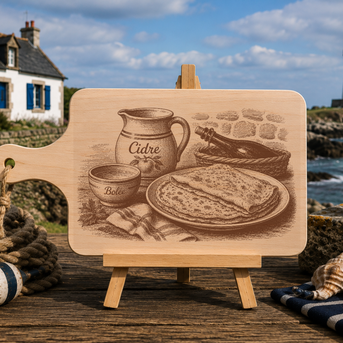 Planche à découper en bois d'aulne - Crêpes et cidre