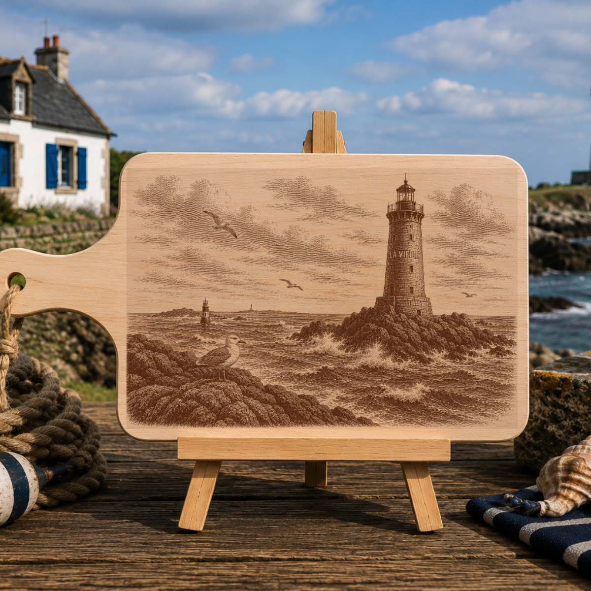 Planche à découper en bois d'aulne - Phare de la vieille