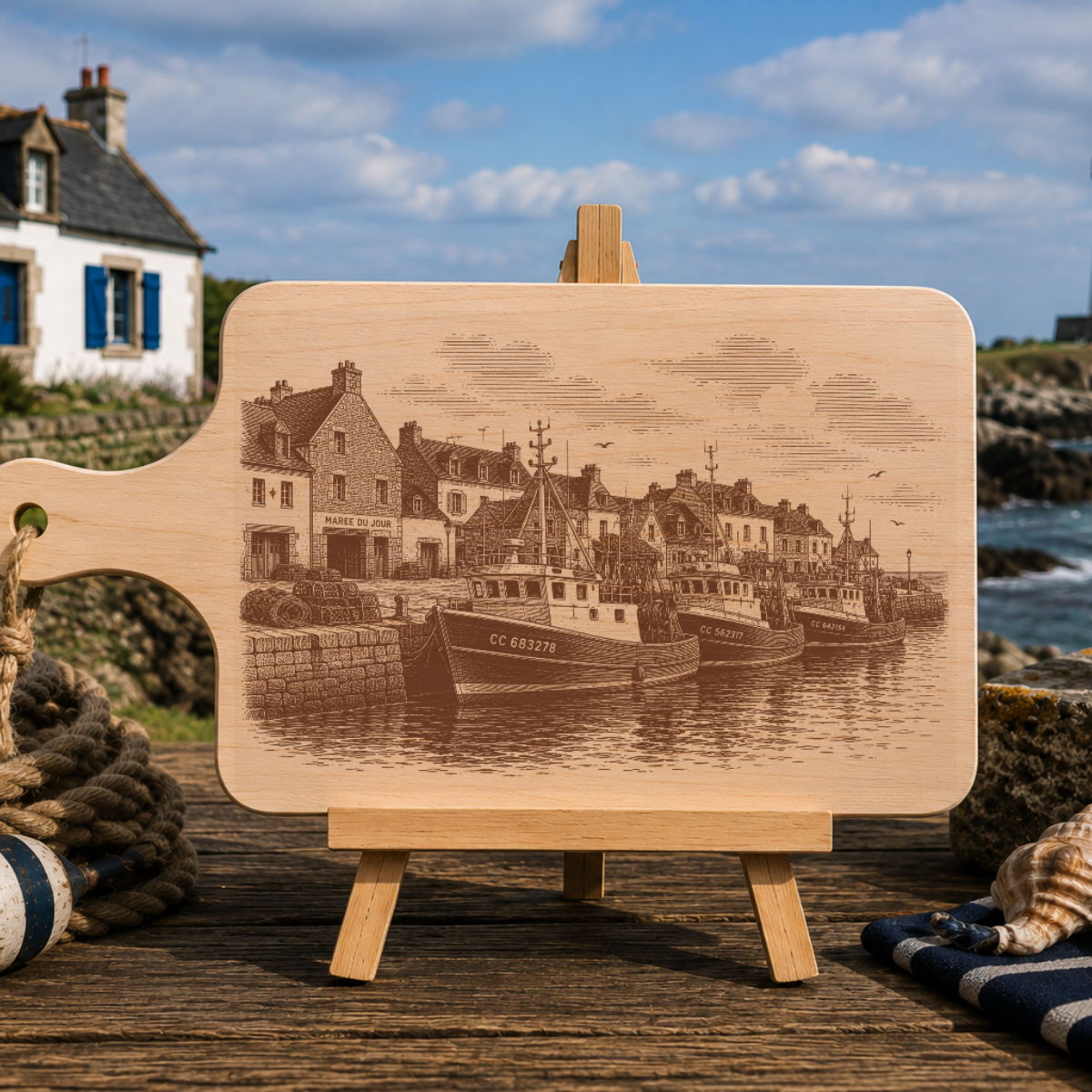 Planche à découper en bois d'aulne - Port de chalutiers
