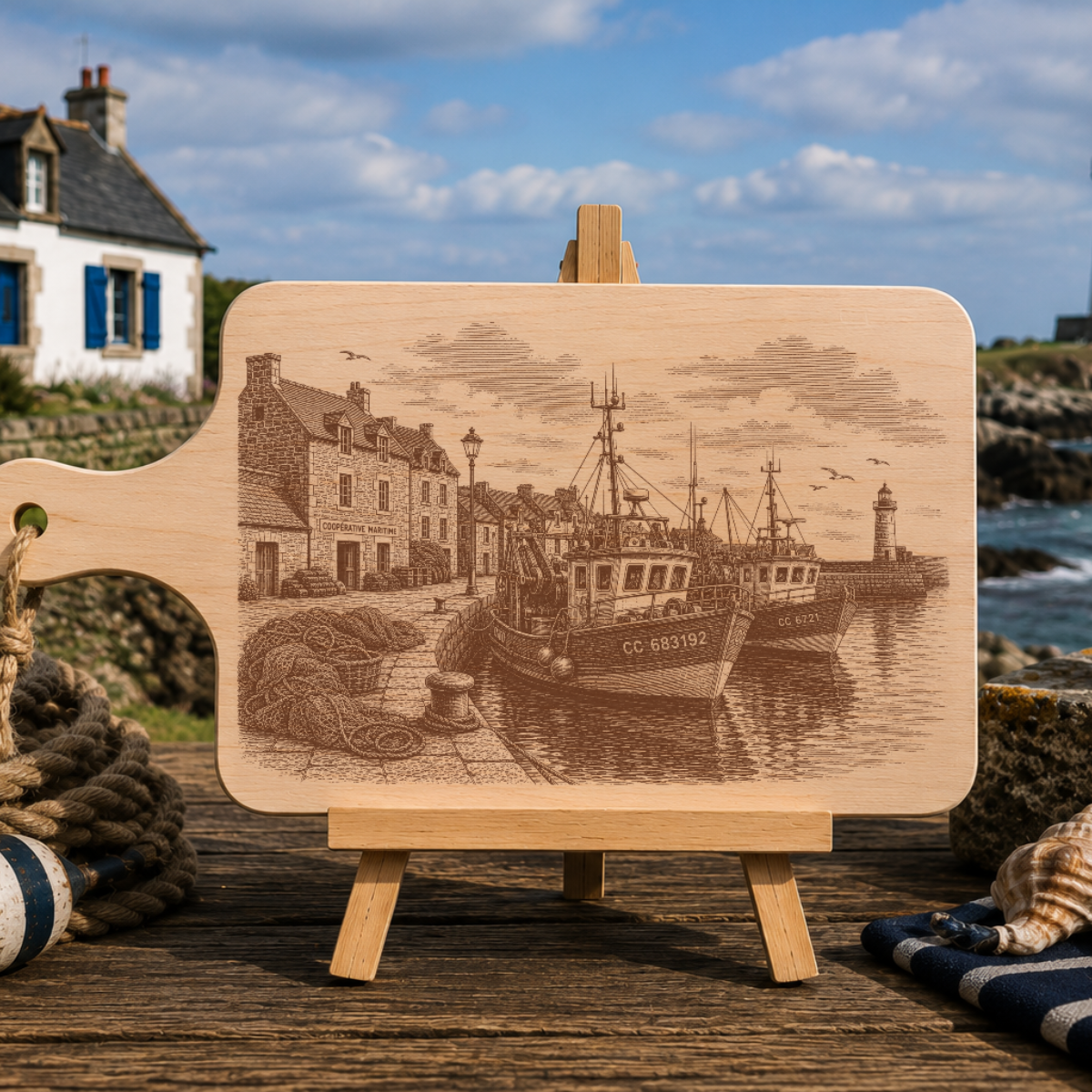 Planche à découper en bois d'aulne - Port de pêche
