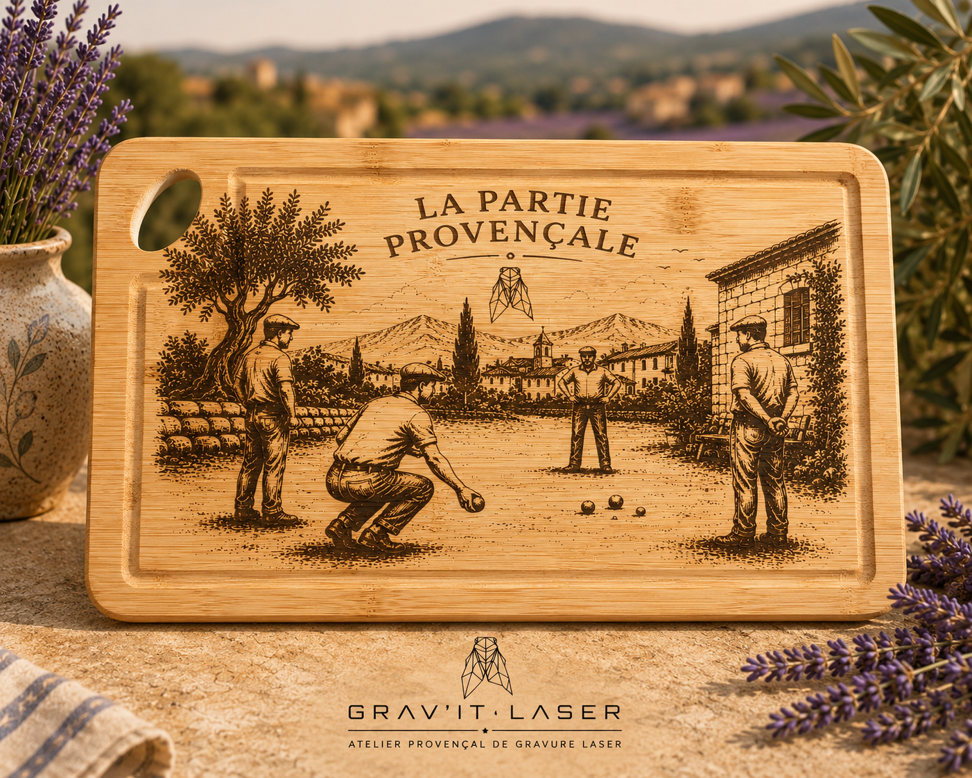 Planche en bambou avec poignée  – Sur la place du village