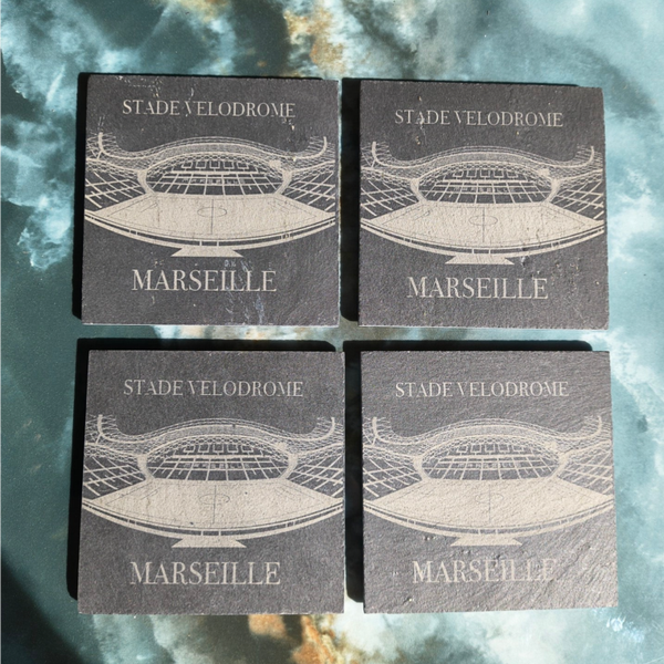 4 sous verre en ardoise - Stade Vélodrome Marseille