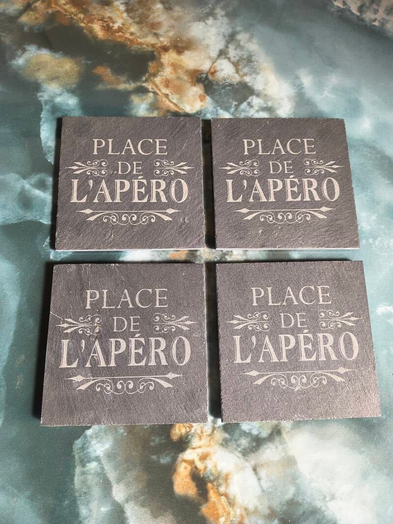 4 sous verre en ardoise - Place de l'apéro