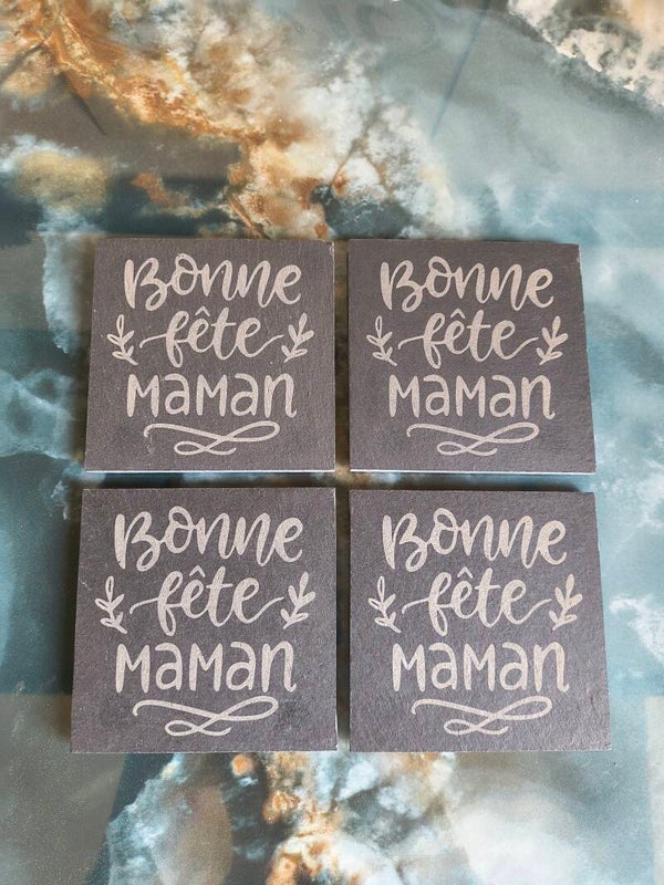 4 sous verre en ardoise - Bonne fête Maman