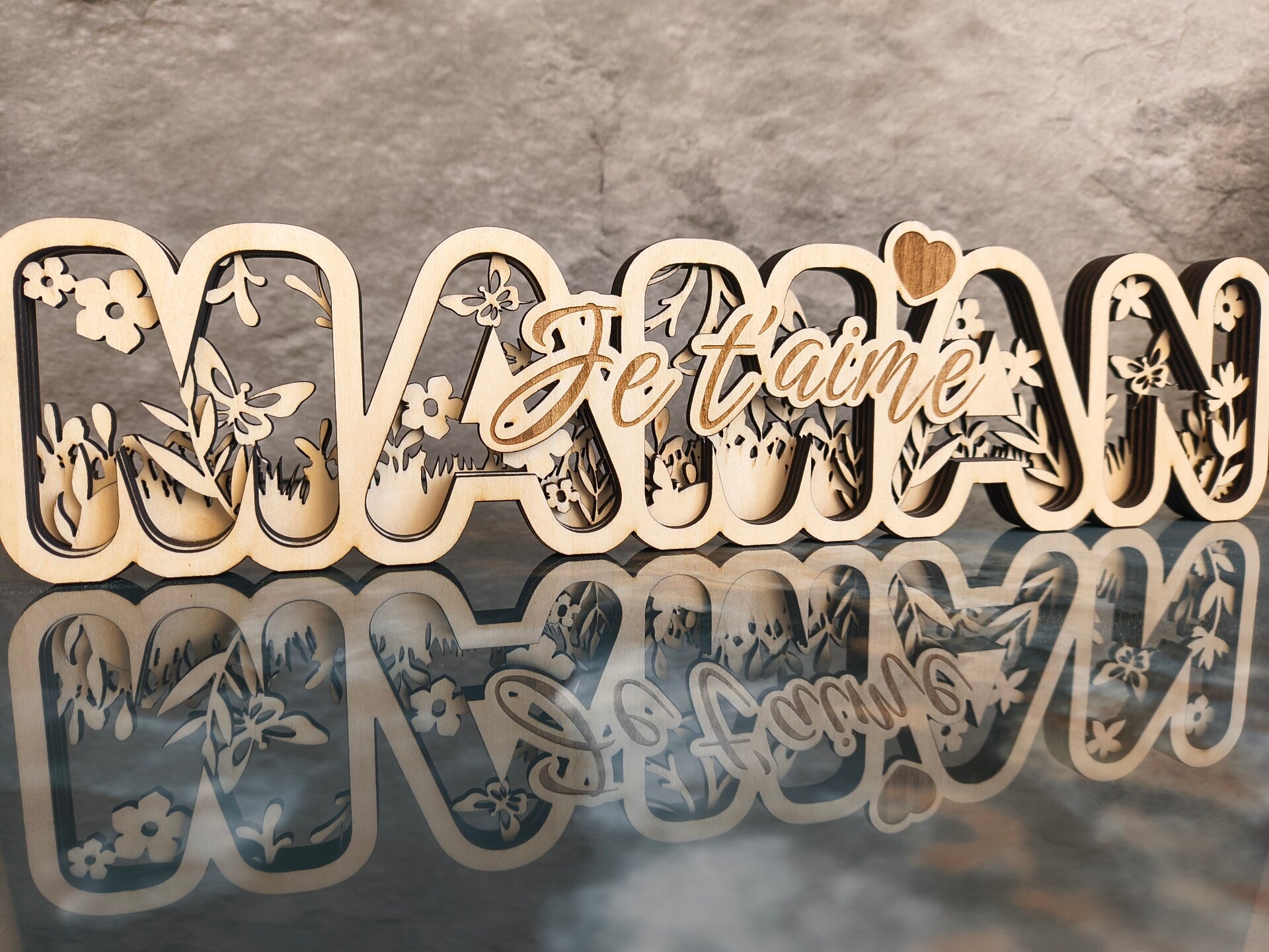 Décoration en bois contreplaqué - Maman je t'aime