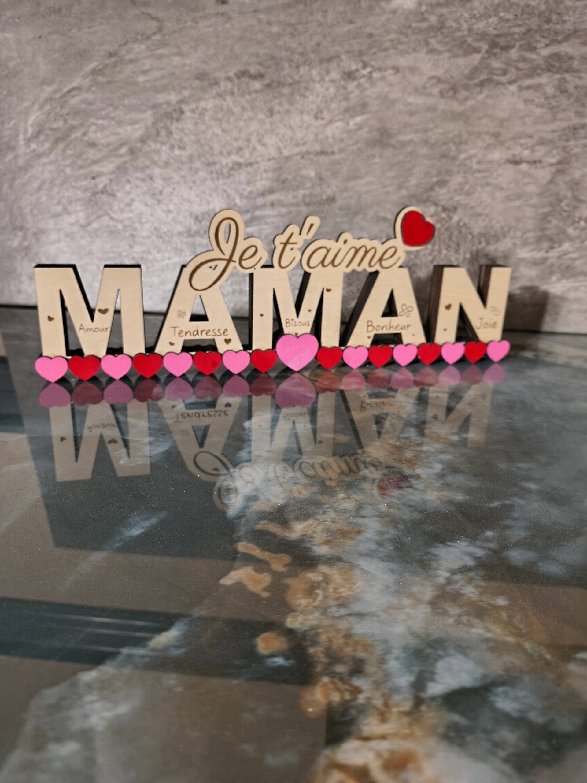 Décoration en bois contreplaqué - Maman je t'aime coeur