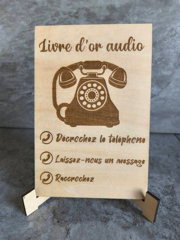 Plaque en bois pour mariage - Livre d'Or Audio