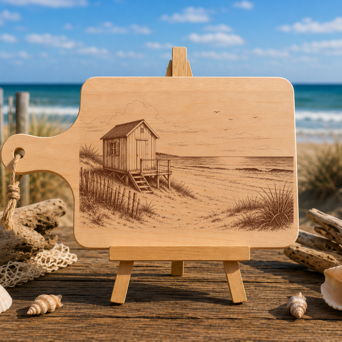 Planche à découper en bois d'aulne - Cabane sur la plage