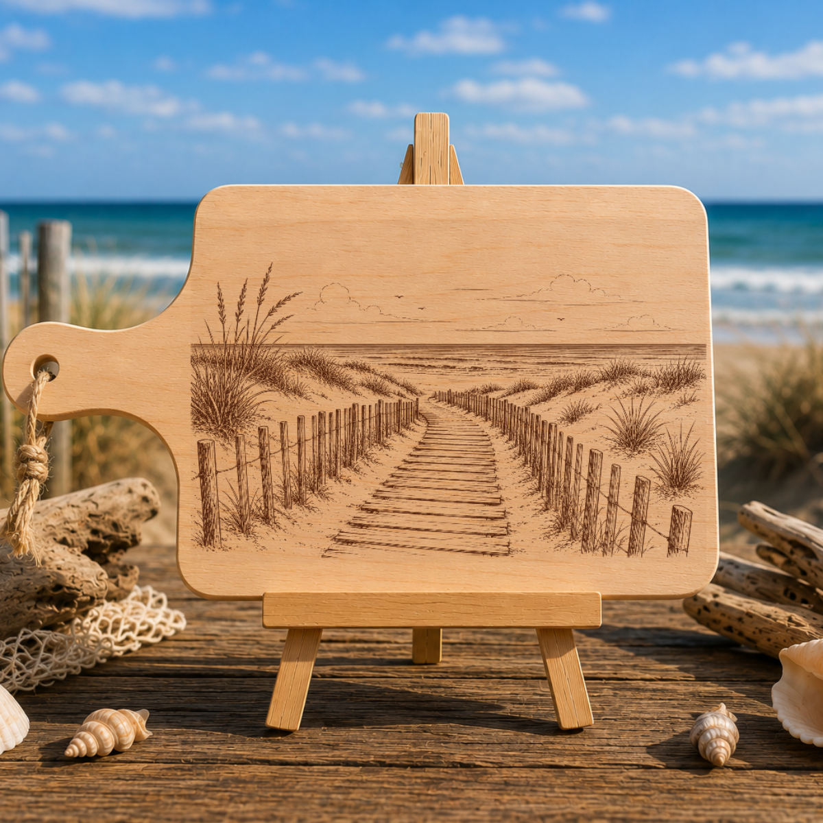 Planche à découper en bois d'aulne - Escalier vers la plage