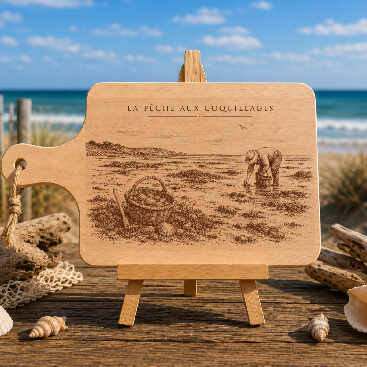Planche à découper en bois d'aulne - Pêche aux coquillages