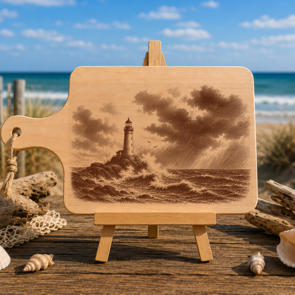 Planche à découper en bois d'aulne - Phare face à la tempête
