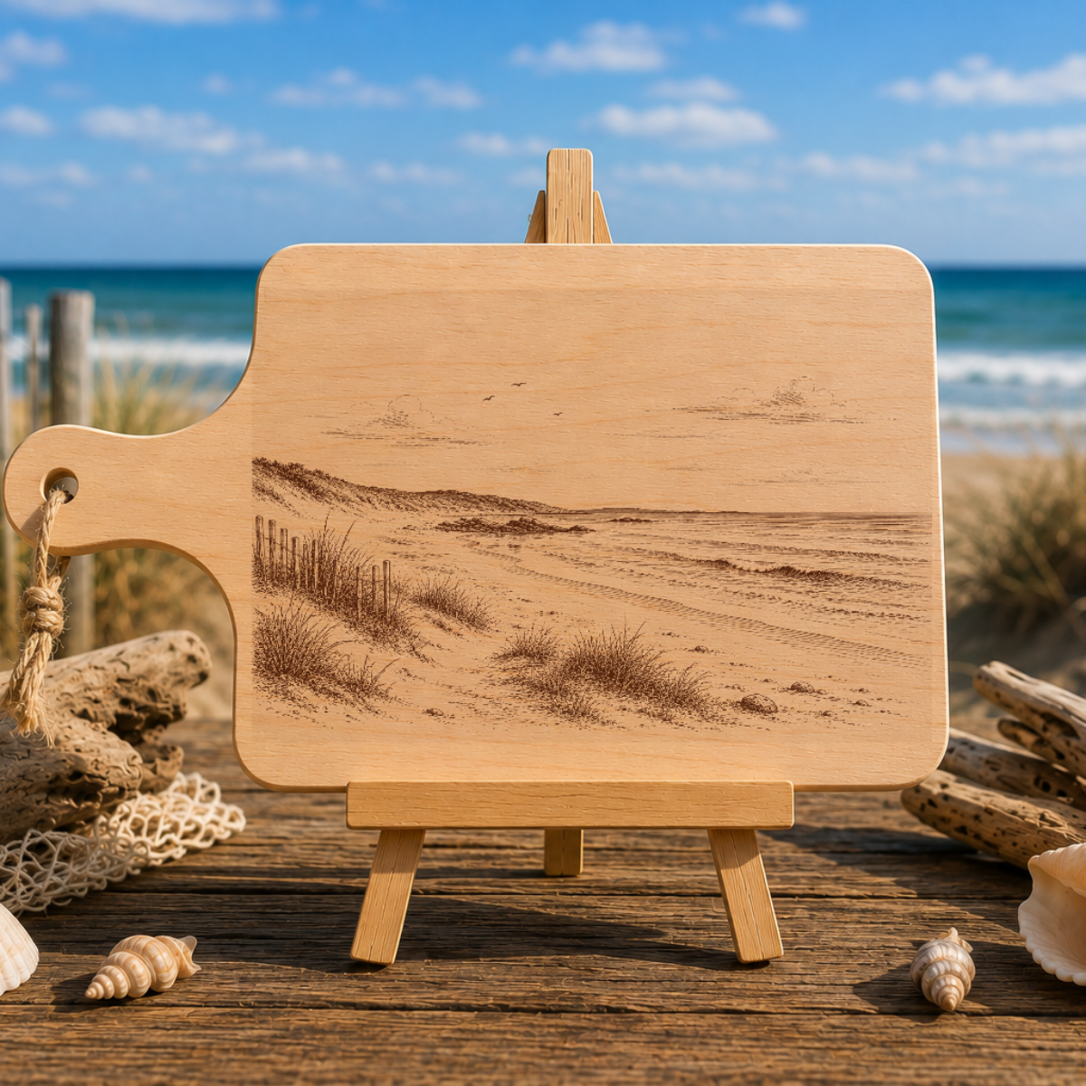 Planche à découper en bois d'aulne - Plage sauvage