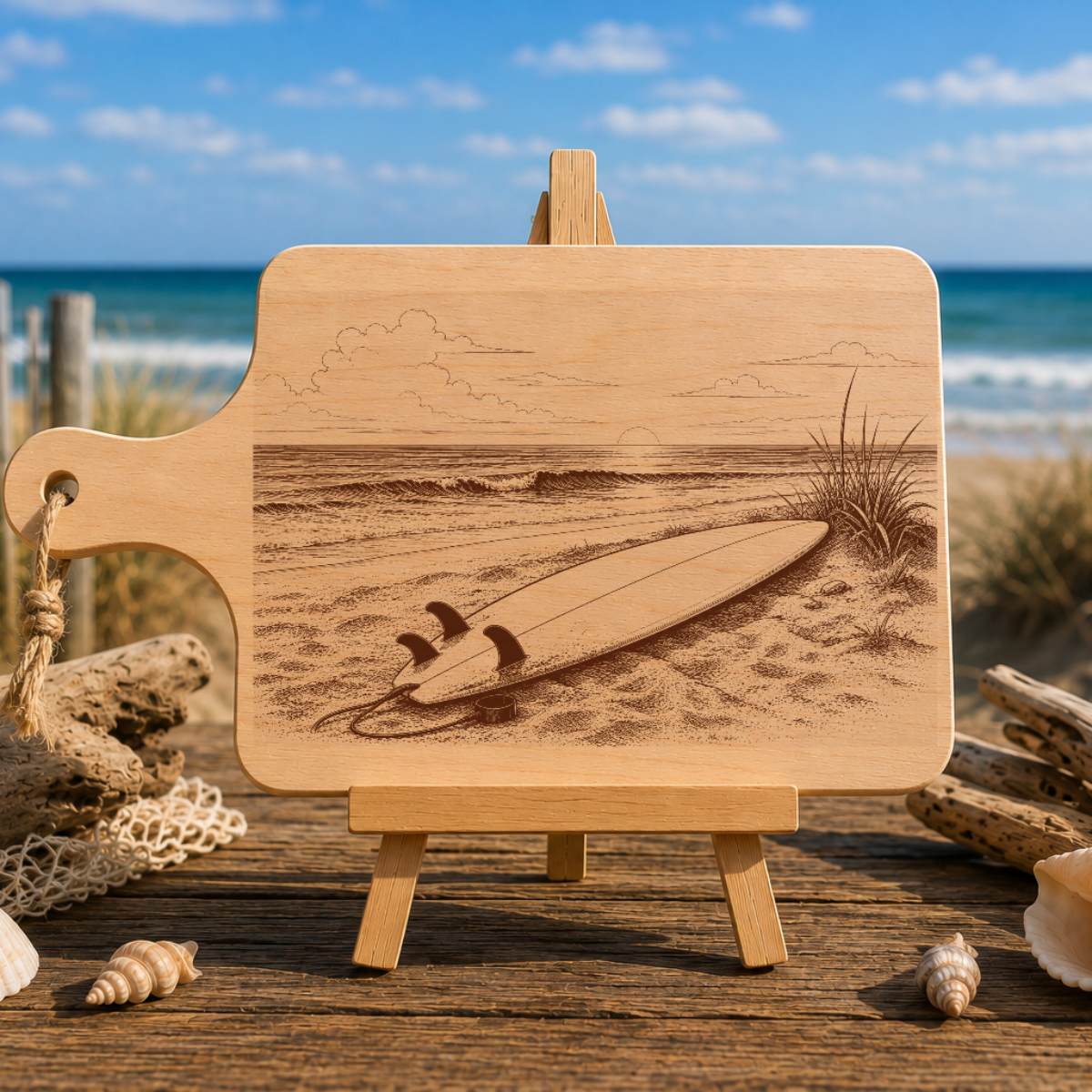 Planche à découper en bois d'aulne - Planche dans le sable